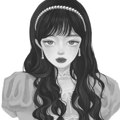 插画头像女生黑白简约