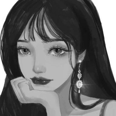 插画头像女生黑白简约