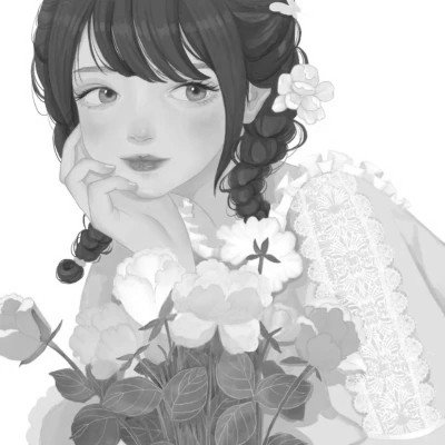 插画头像女生黑白简约