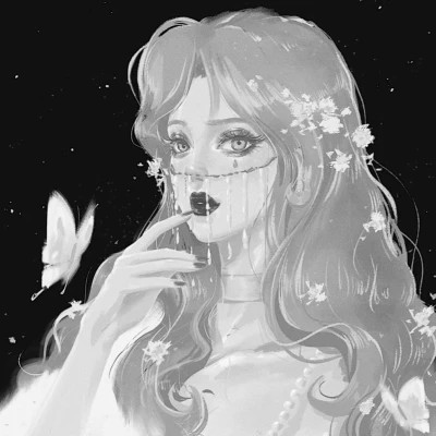 插画头像女生黑白简约