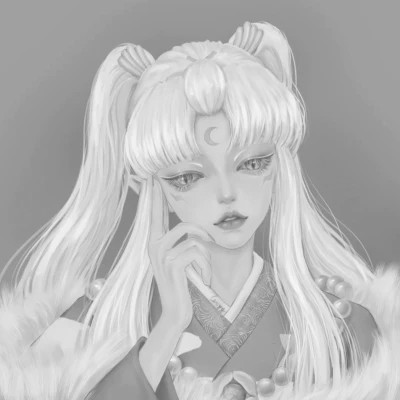 插画头像女生黑白简约