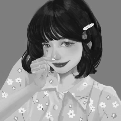 插画头像女生黑白简约
