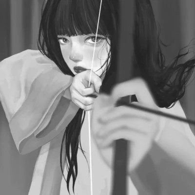 插画头像女生黑白简约