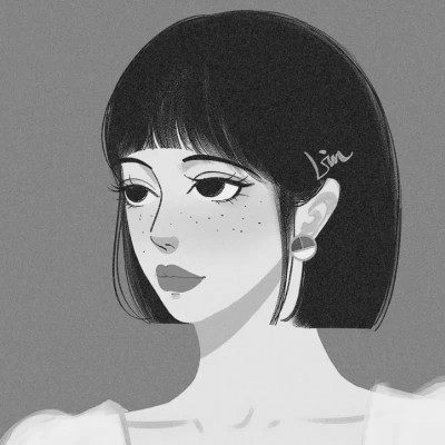 插画头像女生黑白简约