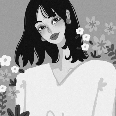 插画头像女生黑白简约
