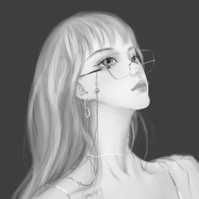 插画头像女生黑白简约