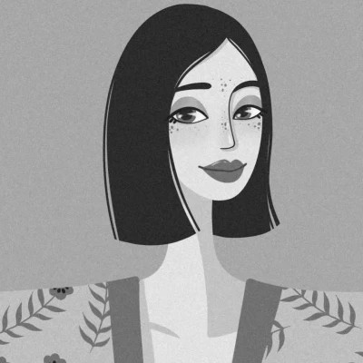 插画头像女生黑白简约