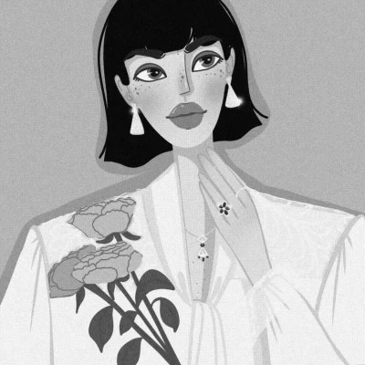 插画头像女生黑白简约