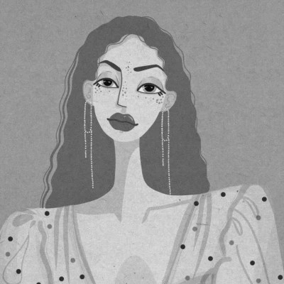 插画头像女生黑白简约