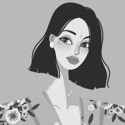 插画头像女生黑白简约