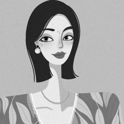 插画头像女生黑白简约