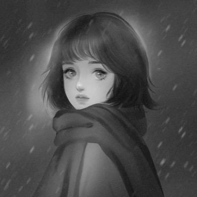 插画头像女生黑白简约