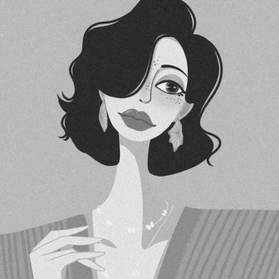 插画头像女生黑白简约