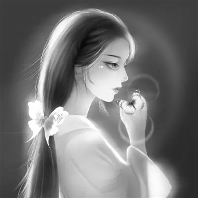 插画头像女生黑白简约