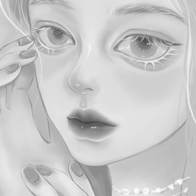 插画头像女生黑白简约