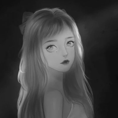 插画头像女生黑白简约