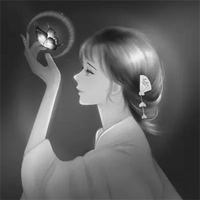 插画头像女生黑白简约