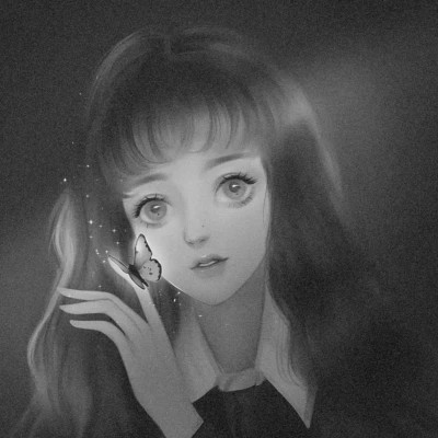 插画头像女生黑白简约