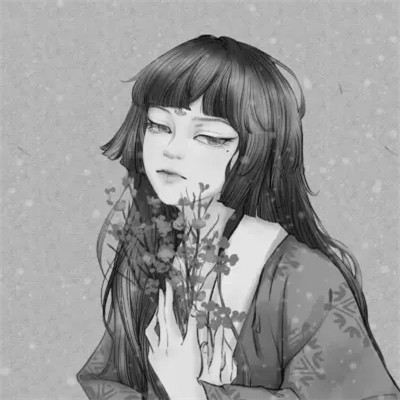 插画头像女生黑白简约