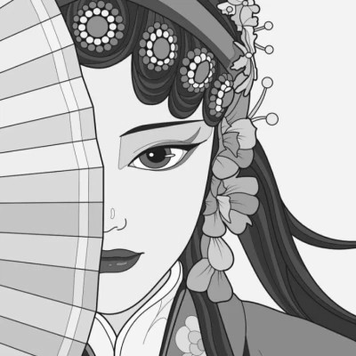 插画头像女生黑白简约