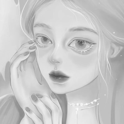 插画头像女生黑白简约