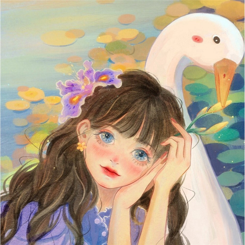 动漫女生水彩头像插画图片