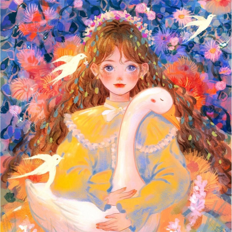 动漫女生水彩头像插画图片