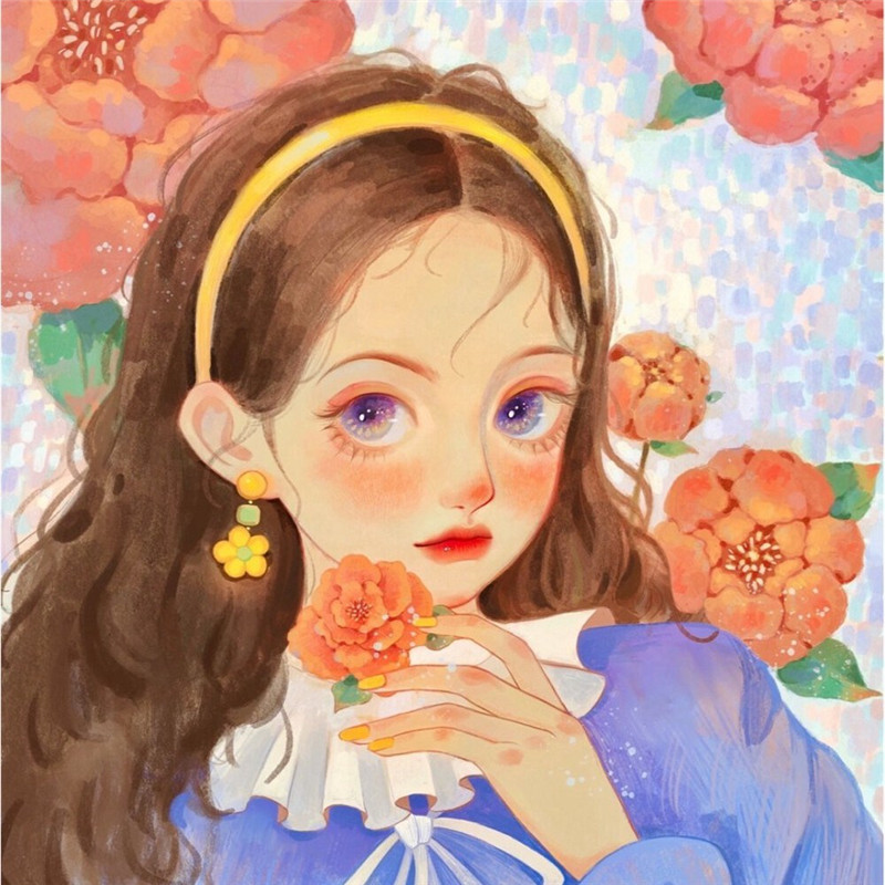 动漫女生水彩头像插画图片