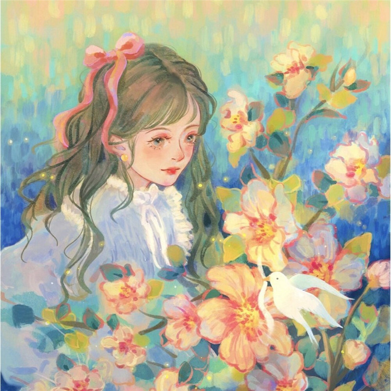 动漫女生水彩头像插画图片