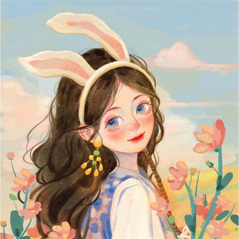 动漫女生水彩头像插画图片