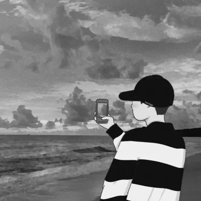 情侣头像动漫插画手绘黑白
