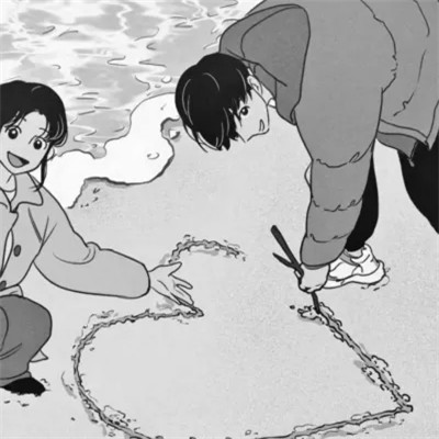 情侣头像动漫插画手绘黑白