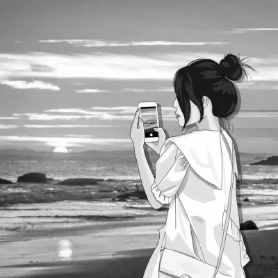 情侣头像动漫插画手绘黑白