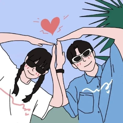 插画情头一对两张水彩