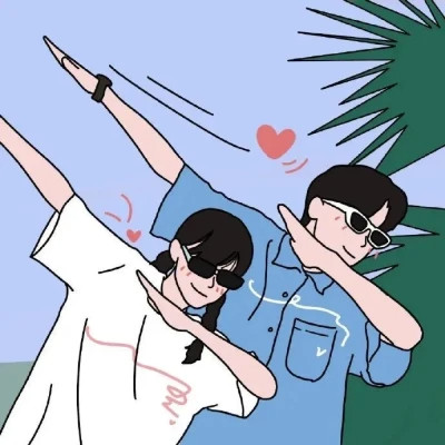 插画情头一对两张水彩