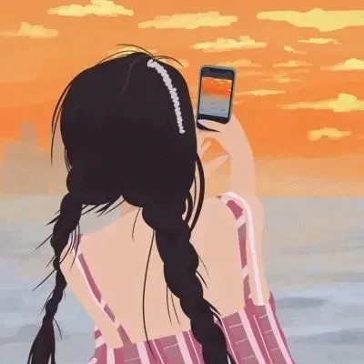 插画情头一对两张水彩