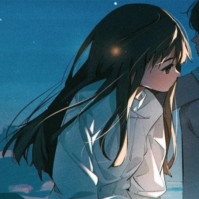 插画情头一对两张水彩