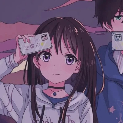 插画情头一对两张水彩