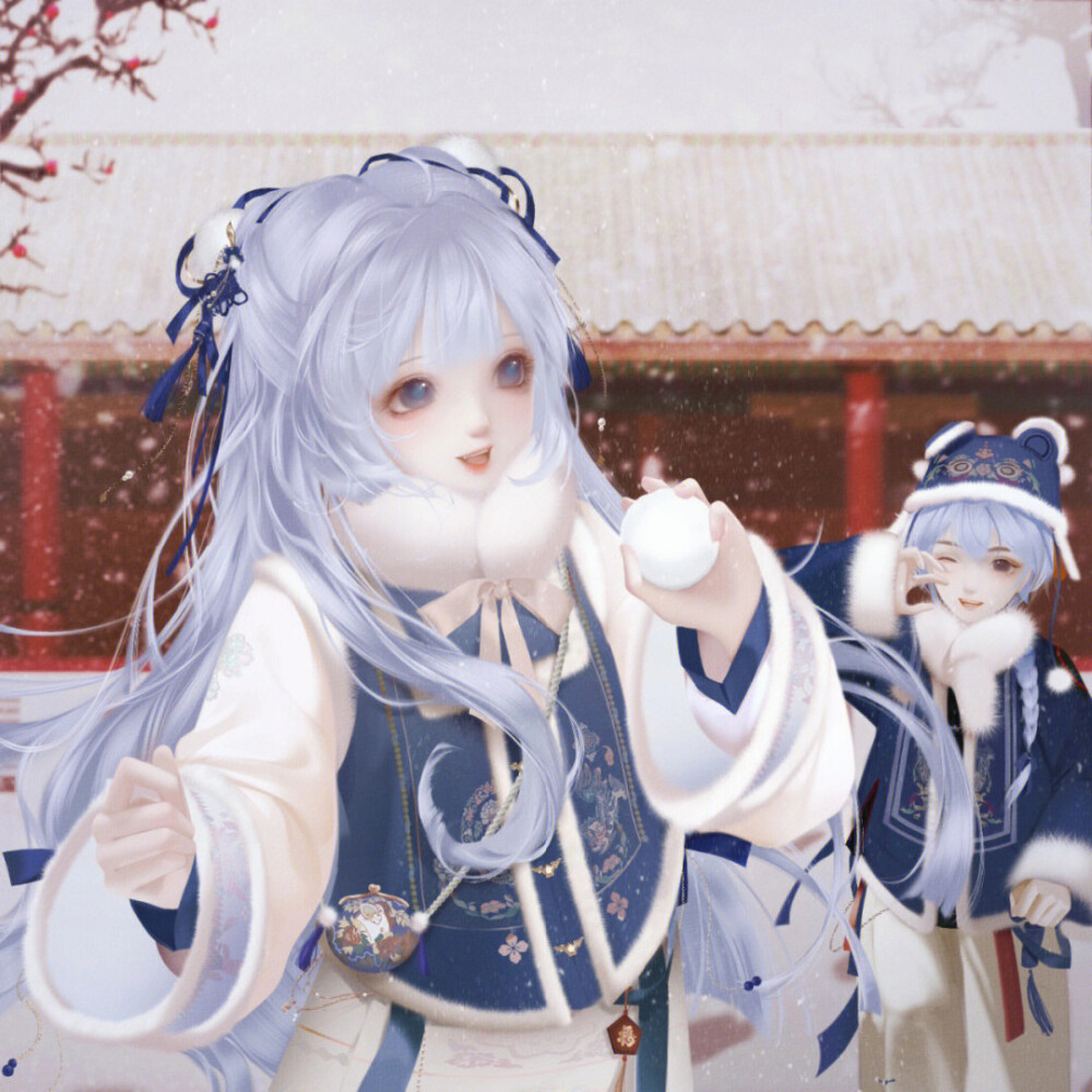 古风打雪仗动漫情侣头像图片