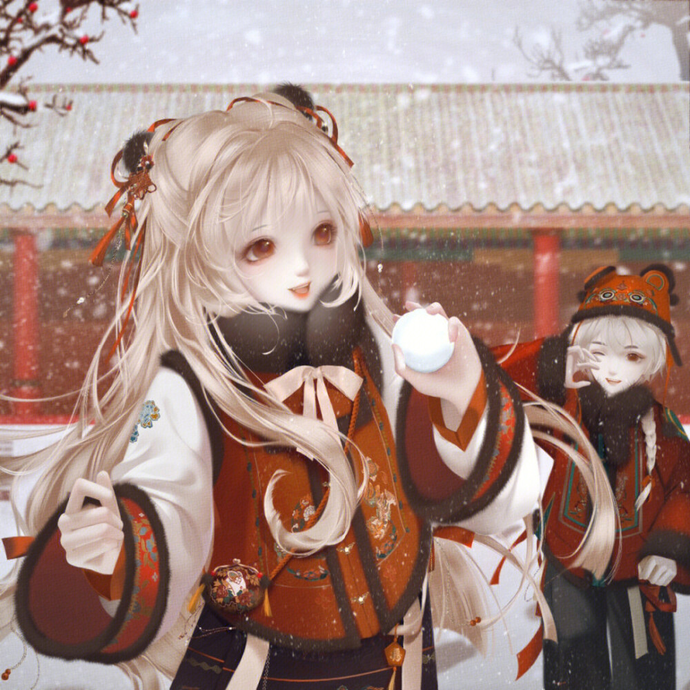 古风打雪仗动漫情侣头像图片