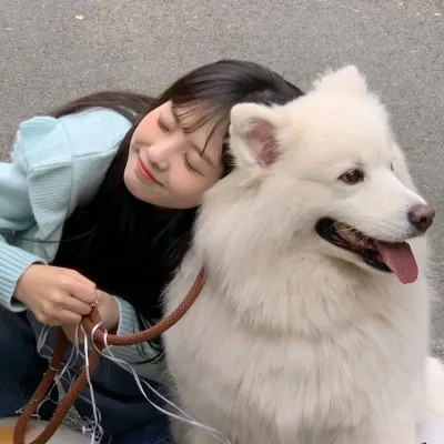 女孩和狗情头一左一右