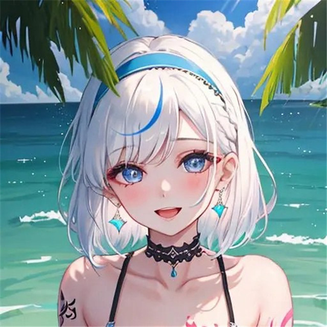 海边嬉戏的少女AI绘画头像图片