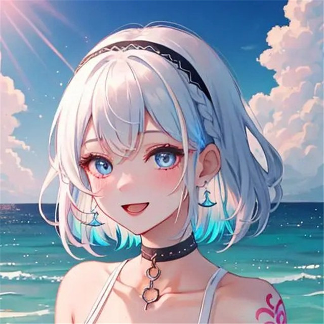 海边嬉戏的少女AI绘画头像图片