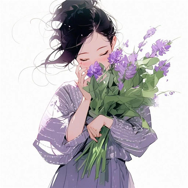 紫色系捧花治愈系幸福女生头像图片