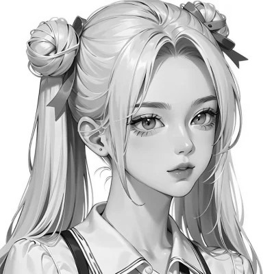女头像ins风动漫黑白图片