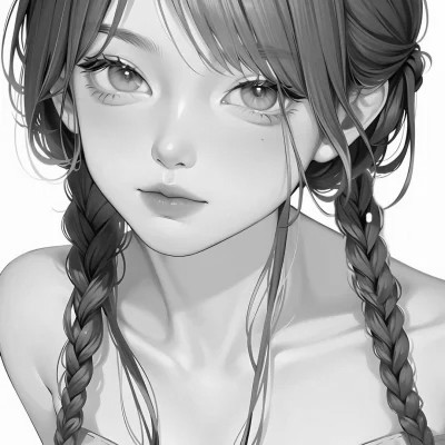 女头像ins风动漫黑白图片