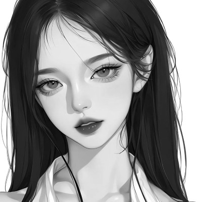 女头像ins风动漫黑白图片