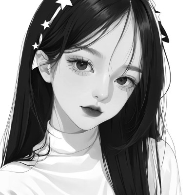 女头像ins风动漫黑白图片