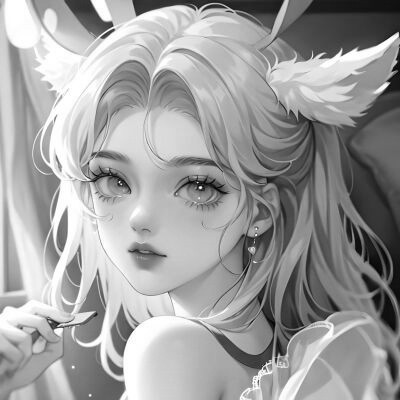 女生日系ins风漫画头像黑白