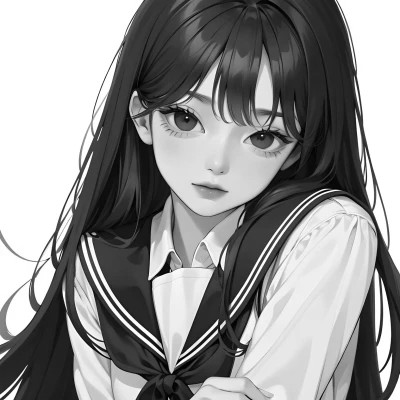 黑白漫画风的高清女头
